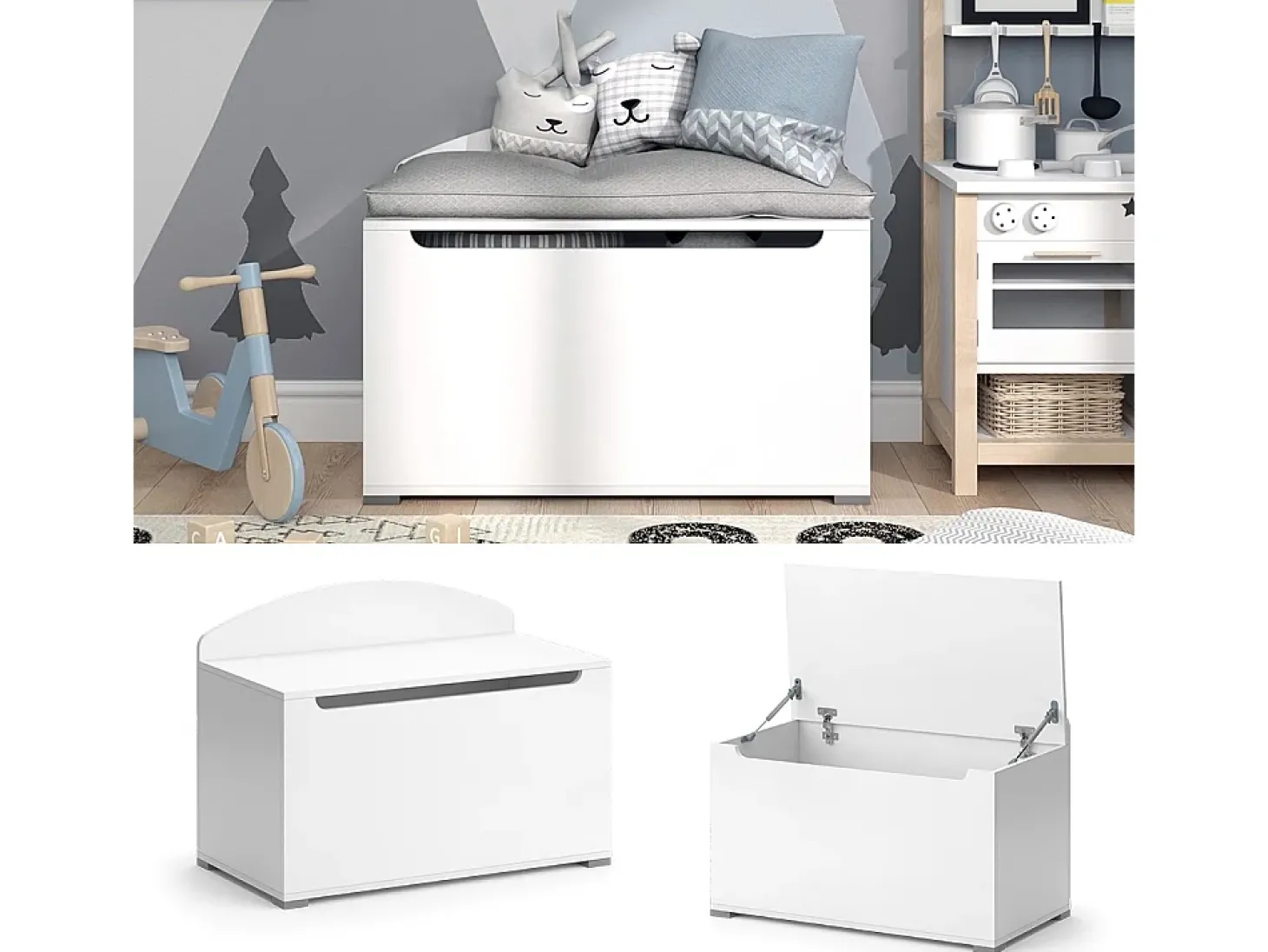 Baú de brinquedos branco 85x46.2x63.7 arno