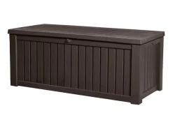 Baú de resina para exterior "Rock" com efeito madeira, espaçoso 155x72,4 cm 64,4h