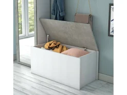 Baú Miltonia, Grande caixa de arrumação multiuso, Baú moderno, 100% Fabricado na Itália, 90x45h45 cm, Branco e Cimento