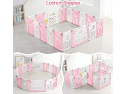 Baby Park 16+2 painéis, portal de barreira de segurança xxl, grade protetora plastiva ecológica com porta, 190x190cm, rosa, rosa