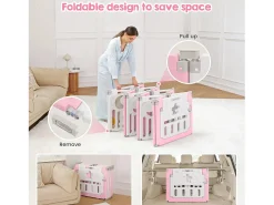 Baby Park 16+2 painéis, portal de barreira de segurança xxl, grade protetora plastiva ecológica com porta, 190x190cm, rosa, rosa