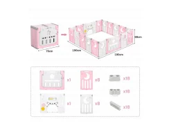 Baby Park 16+2 painéis, portal de barreira de segurança xxl, grade protetora plastiva ecológica com porta, 190x190cm, rosa, rosa