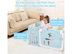 Baby Park 12+2 painéis, portão de barreira de segurança, grade de proteção em plásticos ecológicos, 150x150x62cm - azul