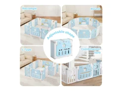 Baby Park 12+2 painéis, portão de barreira de segurança, grade de proteção em plásticos ecológicos, 150x150x62cm - azul