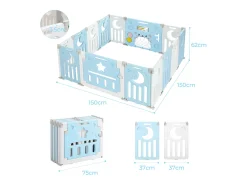 Baby Park 12+2 painéis, portão de barreira de segurança, grade de proteção em plásticos ecológicos, 150x150x62cm - azul