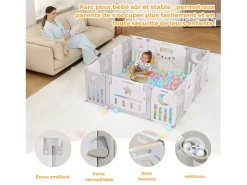 Baby Park 12+2 painéis, portão de barreira de segurança, grade protetora plastiva ecológica, 150x150x62cm - cinza