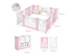 Baby Park 12+2 painéis, portão de barreira de segurança, grade de proteção ecológica, 150x150x62cm - rosa