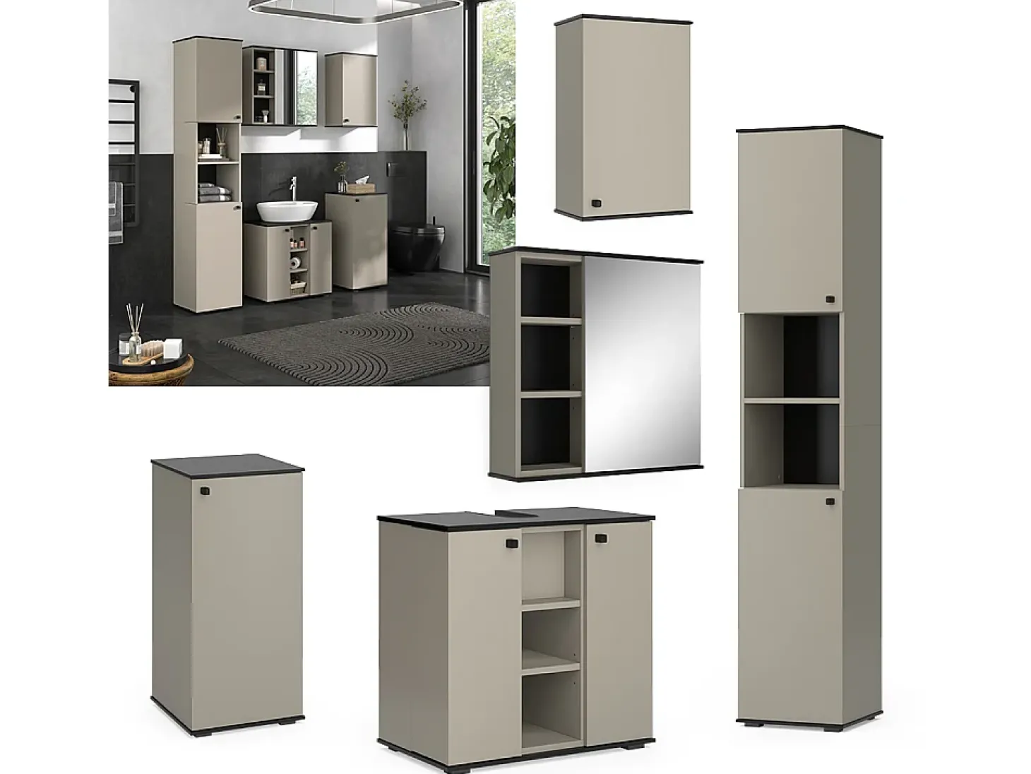 Badmöbel-Set cinzento-bege 60x37x59 joli