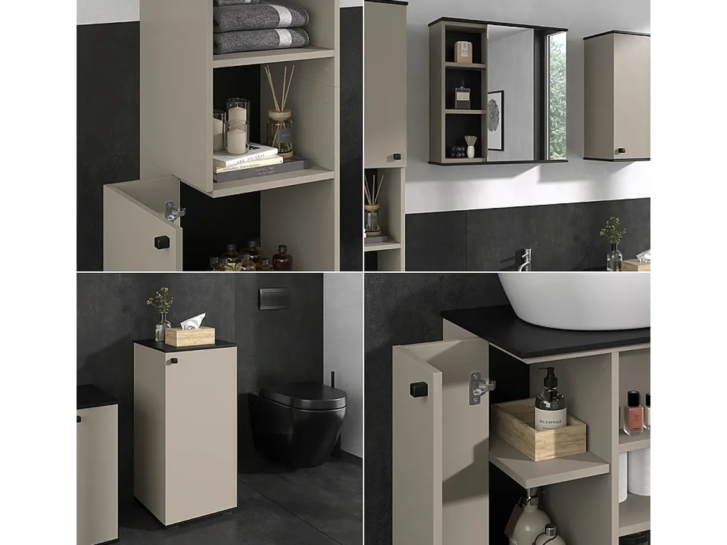 Badmöbel-Set cinzento-bege 60x37x59 joli