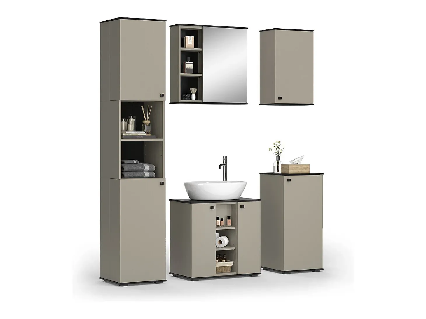 Badmöbel-Set cinzento-bege 60x37x59 joli
