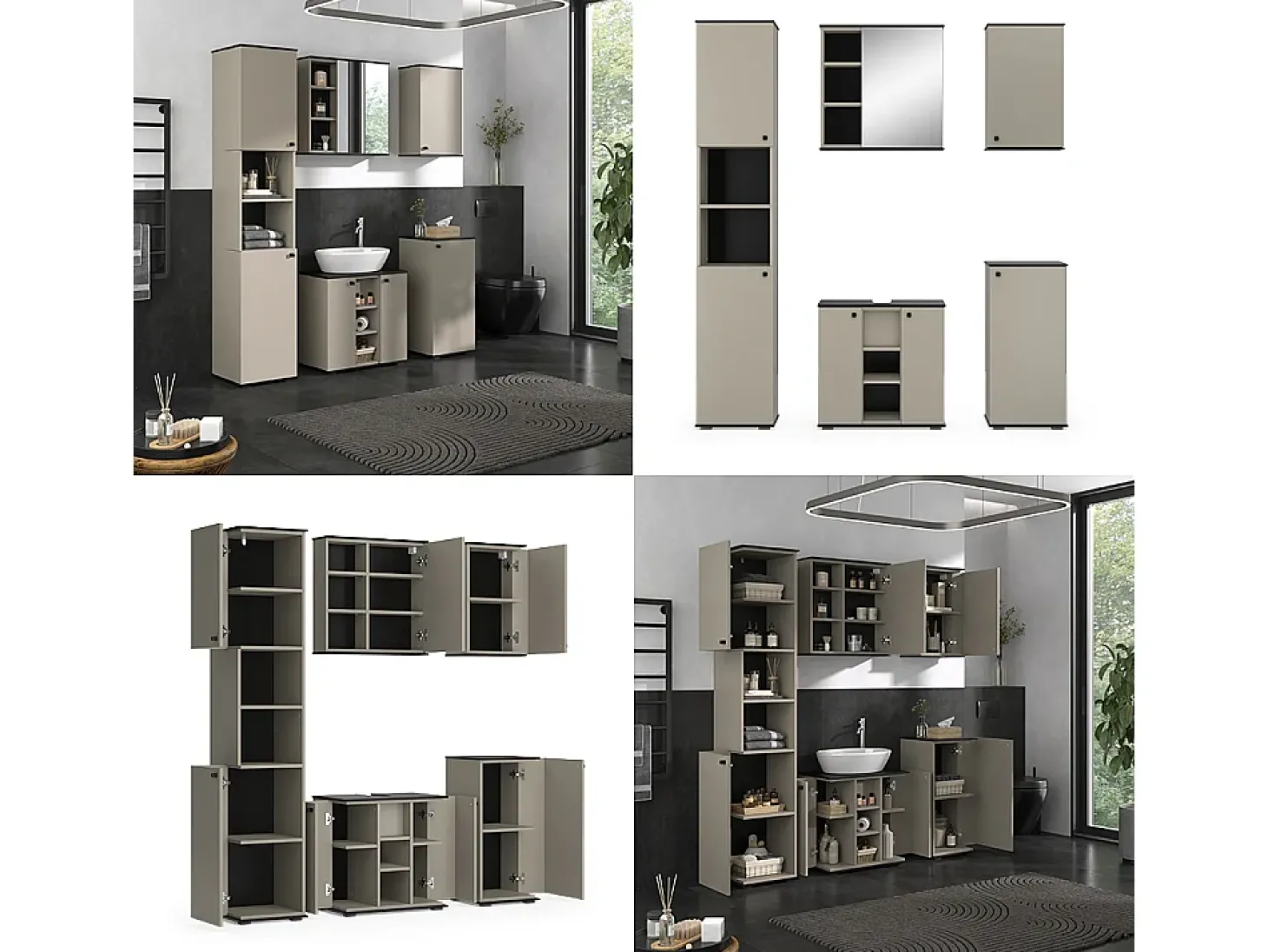 Badmöbel-Set cinzento-bege 60x37x59 joli