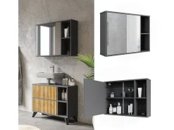 Badspiegelschrank antracite/carvalho da montanha 80x20x60 leano