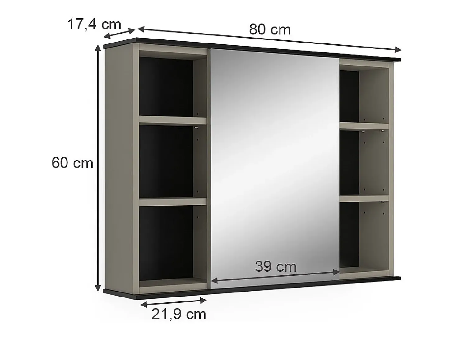 Badspiegelschrank cinzento-bege 80x17.4x60 joli
