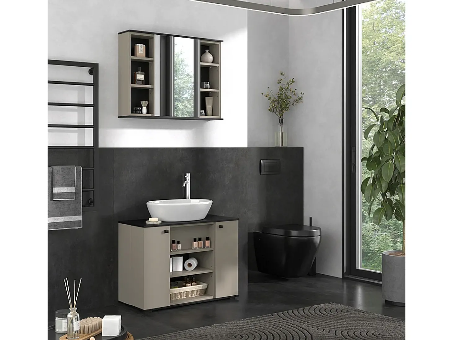 Badspiegelschrank cinzento-bege 80x17.4x60 joli