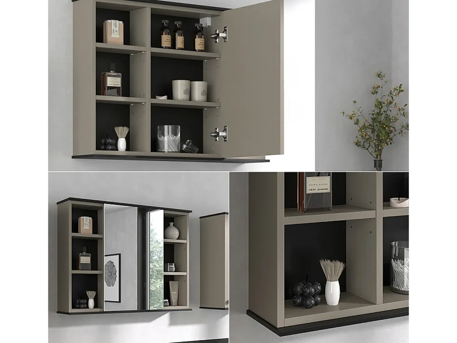 Badspiegelschrank cinzento-bege 80x17.4x60 joli