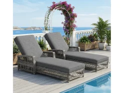 Balanço Ajustável em 4 Posições para Terraço em Rattan Resistente às Intempéries e à Ferrugem, 2 lugares, Cinza