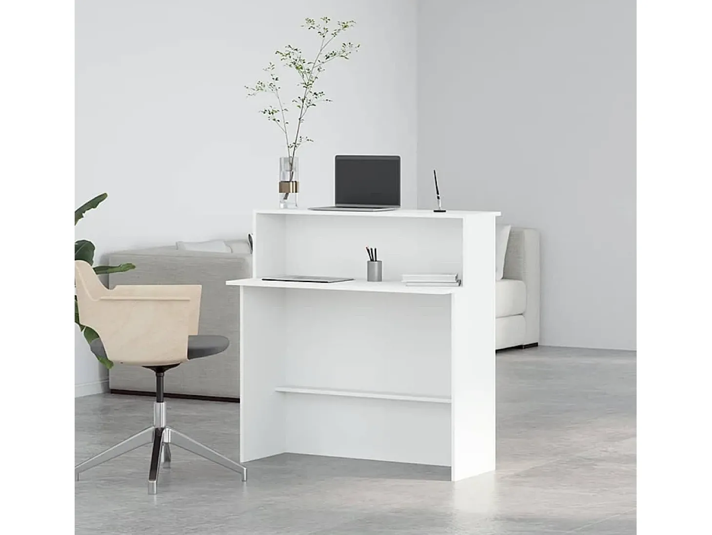 Balcão de recepção branco 100x50x103,5 cm madeira projetada