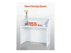 Balcão de Recepção, SucceBuy Balcão de Recepção 118 cm, Mesa de Balcão Retangular, Escritório Branco
