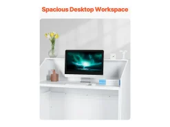 Balcão de Recepção, SucceBuy Balcão de Recepção 118 cm, Mesa de Balcão Retangular, Escritório Branco