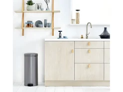 Balde de Lixo com Pedal NewIcon 30L Platinum Código G Cinza Metálico 30L Fecho Silencioso Anti-Odor