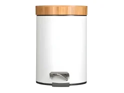 Balde do Lixo com Pedal 3L em Bambu e Metal Branco Natureo - Design Escandinavo - Higiene e Elegância