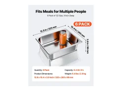 Balde Gastronorm SucceBuy GN 1/2, Recipiente de Restauração de Aço Inoxidável 6PCs 6 L, Balde Inox Alimentar Profundidade 9,9 cm, Antiaderente