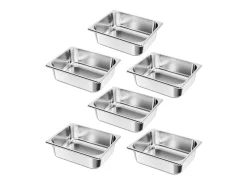Balde Gastronorm SucceBuy GN 1/2, Recipiente de Restauração de Aço Inoxidável 6PCs 6 L, Balde Inox Alimentar Profundidade 9,9 cm, Antiaderente