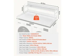 Bancada de Lavadora-Secadora SucceBuy, 137x69 CM com Prateleira de 2 Níveis com Almofadas Antiderrapantes e Capa de Proteção para Roupa Resistente à Água