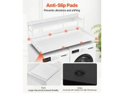 Bancada de Lavadora-Secadora SucceBuy, 137x69 CM com Prateleira de 2 Níveis com Almofadas Antiderrapantes e Capa de Proteção para Roupa Resistente à Água