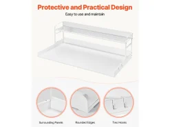 Bancada de Lavadora-Secadora SucceBuy, 137x69 CM com Prateleira de 2 Níveis com Almofadas Antiderrapantes e Capa de Proteção para Roupa Resistente à Água