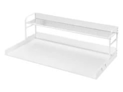 Bancada de Lavadora-Secadora SucceBuy, 137x69 CM com Prateleira de 2 Níveis com Almofadas Antiderrapantes e Capa de Proteção para Roupa Resistente à Água
