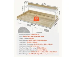 Bancada de Máquina de Lavar-Secadora SucceBuy com Prateleira 137x69 CM Cobertura para Máquina de Lavar-Secadora em Madeira de Carvalho