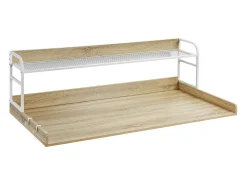 Bancada de Máquina de Lavar-Secadora SucceBuy com Prateleira 137x69 CM Cobertura para Máquina de Lavar-Secadora em Madeira de Carvalho