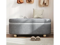 Banco baú com capa de lã macia - 110 x 41 x 47 cm - para sala de estar/quarto - Lã - cinza
