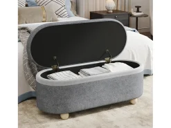 Banco baú com capa de lã macia - 110 x 41 x 47 cm - para sala de estar/quarto - Lã - cinza