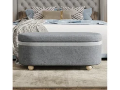 Banco baú com capa de lã macia - 110 x 41 x 47 cm - para sala de estar/quarto - Lã - cinza
