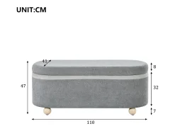 Banco baú com capa de lã macia - 110 x 41 x 47 cm - para sala de estar/quarto - Lã - cinza