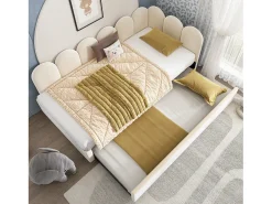 Banco cama 90x200 cm - com cama ninho 90x190 cm - tecido de veludo - Bege