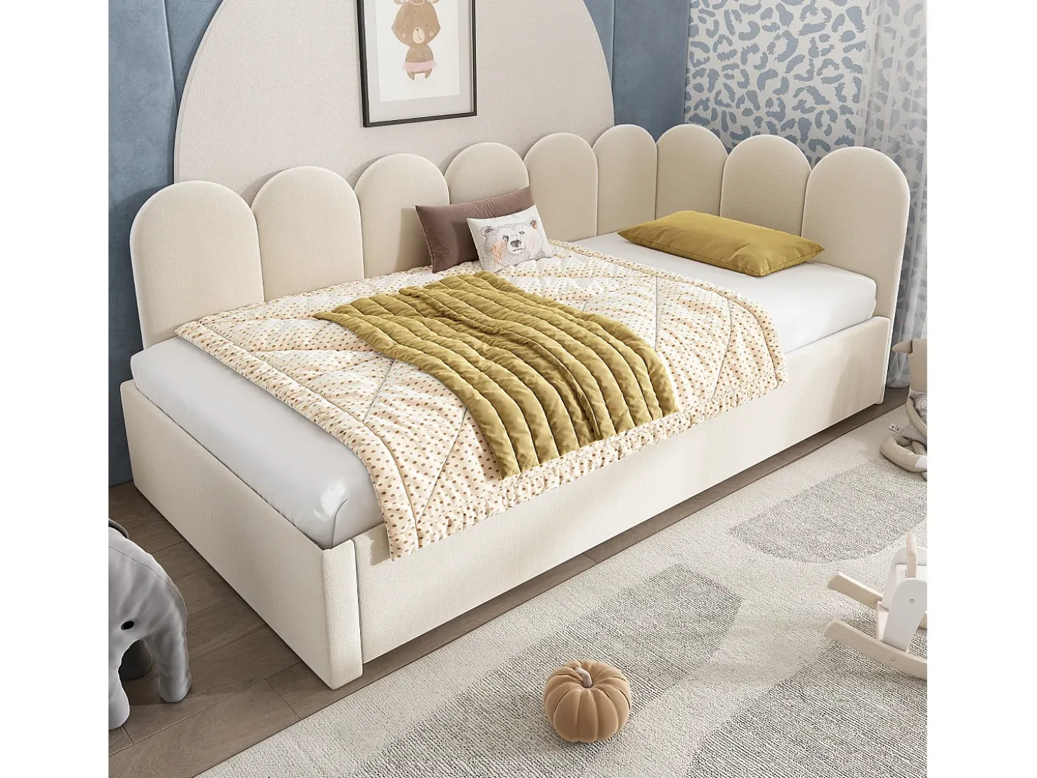 Banco cama 90x200 cm - com cama ninho 90x190 cm - tecido de veludo - Bege