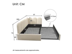 Banco cama 90x200 cm - com cama ninho 90x190 cm - tecido de veludo - Bege