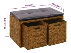 Banco com 2 cestos erva marinha 71x40x42 cm castanho