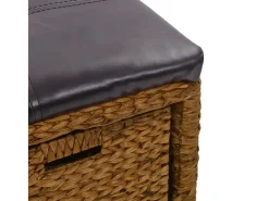 Banco com 2 cestos erva marinha 71x40x42 cm castanho