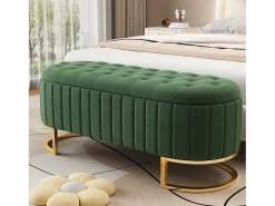 Banco com espaço de armazenamento e apoio para os pés - 120 x 39,9 x 43 cm - com espaço de armazenamento - veludo - verde