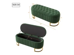 Banco com espaço de armazenamento e apoio para os pés - 120 x 39,9 x 43 cm - com espaço de armazenamento - veludo - verde