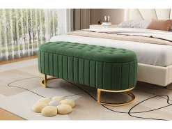 Banco com espaço de armazenamento e apoio para os pés - 120 x 39,9 x 43 cm - com espaço de armazenamento - veludo - verde