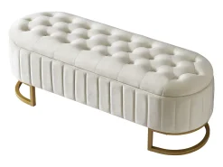 Banco com espaço de armazenamento e apoio para os pés - 120 x 39,9 x 43 cm - com espaço de armazenamento - veludo - bege
