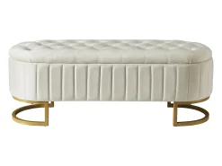 Banco com espaço de armazenamento e apoio para os pés - 120 x 39,9 x 43 cm - com espaço de armazenamento - veludo - bege