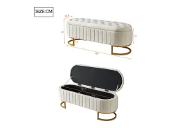 Banco com espaço de armazenamento e apoio para os pés - 120 x 39,9 x 43 cm - com espaço de armazenamento - veludo - bege