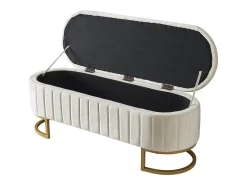 Banco com espaço de armazenamento e apoio para os pés - 120 x 39,9 x 43 cm - com espaço de armazenamento - veludo - bege