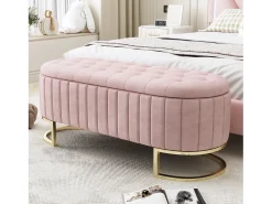 Banco com espaço de armazenamento e apoio para os pés - 120 x 39,9 x 43 cm - com espaço de armazenamento - veludo - rosa